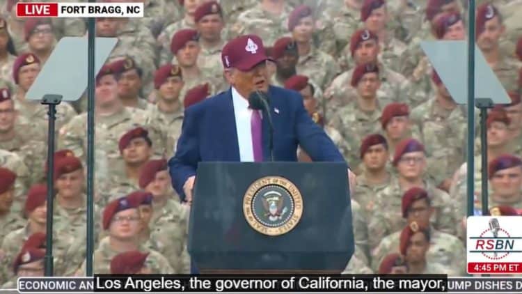 Donald Trump has delivered a chilling speech in which he encouraged army troops to boo California governor Gavin Newsom.