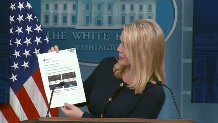 Donald Trump’s press secretary, Karoline Leavitt, has accused the BBC of taking “the word of Hamas with total truth”
