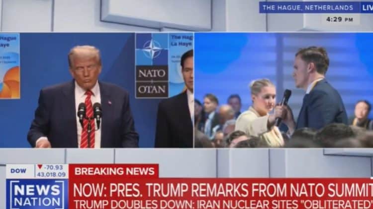 President Donald Trump during a media conference at the NATO summit in The Hague, Netherlands.